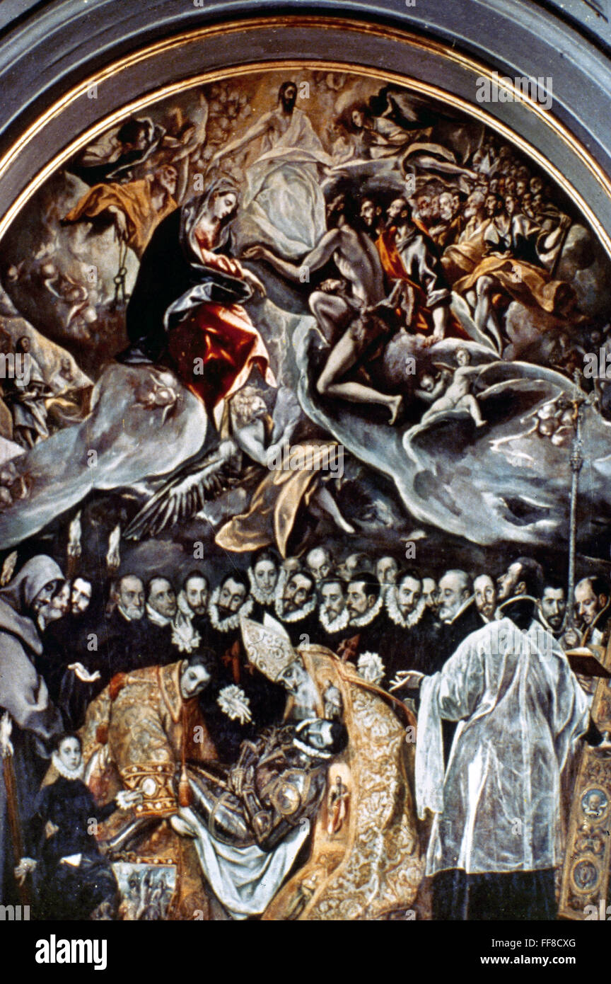 EL GRECO : MISE AU TOMBEAU, 1586. /NEntombment du comte d'Orgaz. Huile sur toile par El Greco, 1586. Banque D'Images