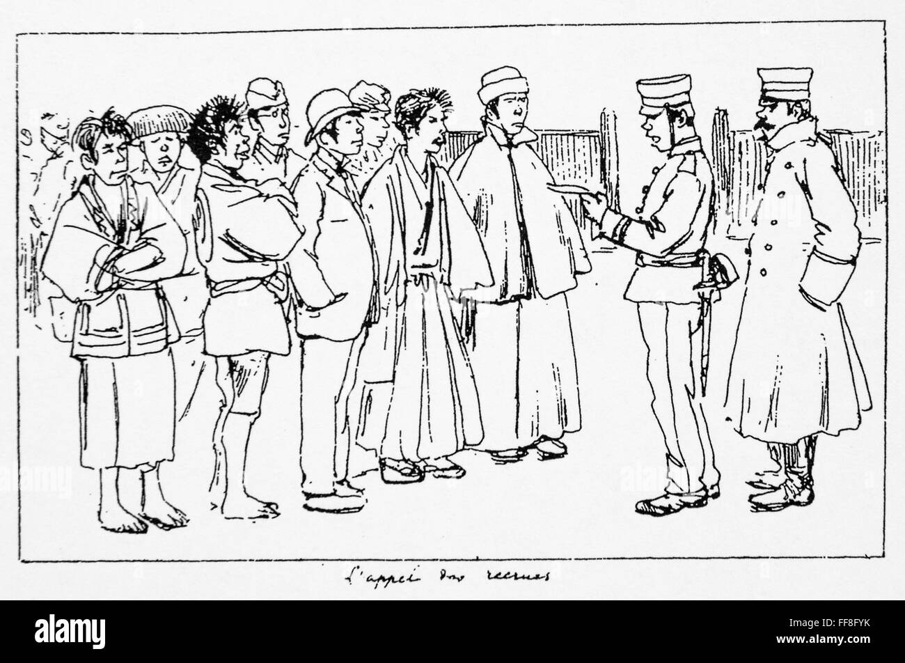 Caricature de Georges Ferdinand Bigot (1860-1927) le service militaire. 1899. Banque D'Images