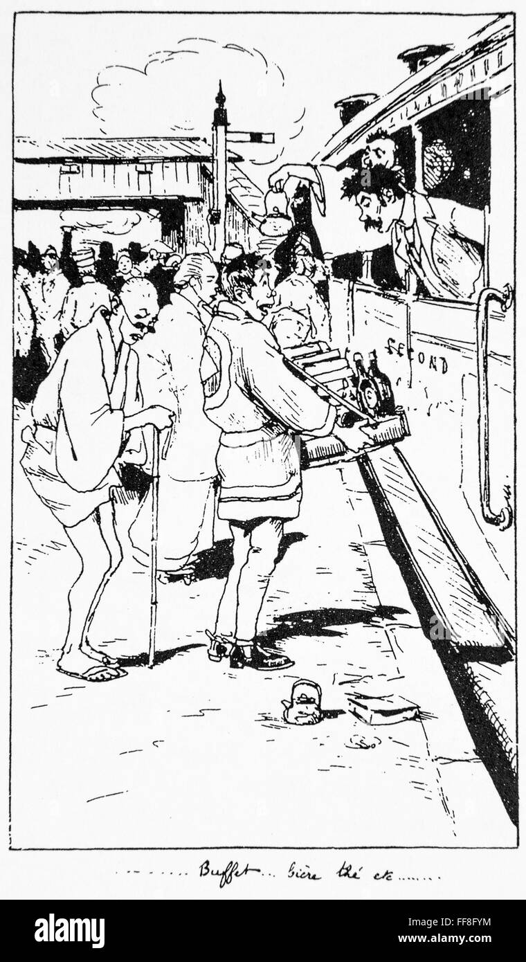 Caricature de Georges Ferdinand Bigot (1860-1927) le vendeur lors de l'arrêt de train. 1899. Banque D'Images