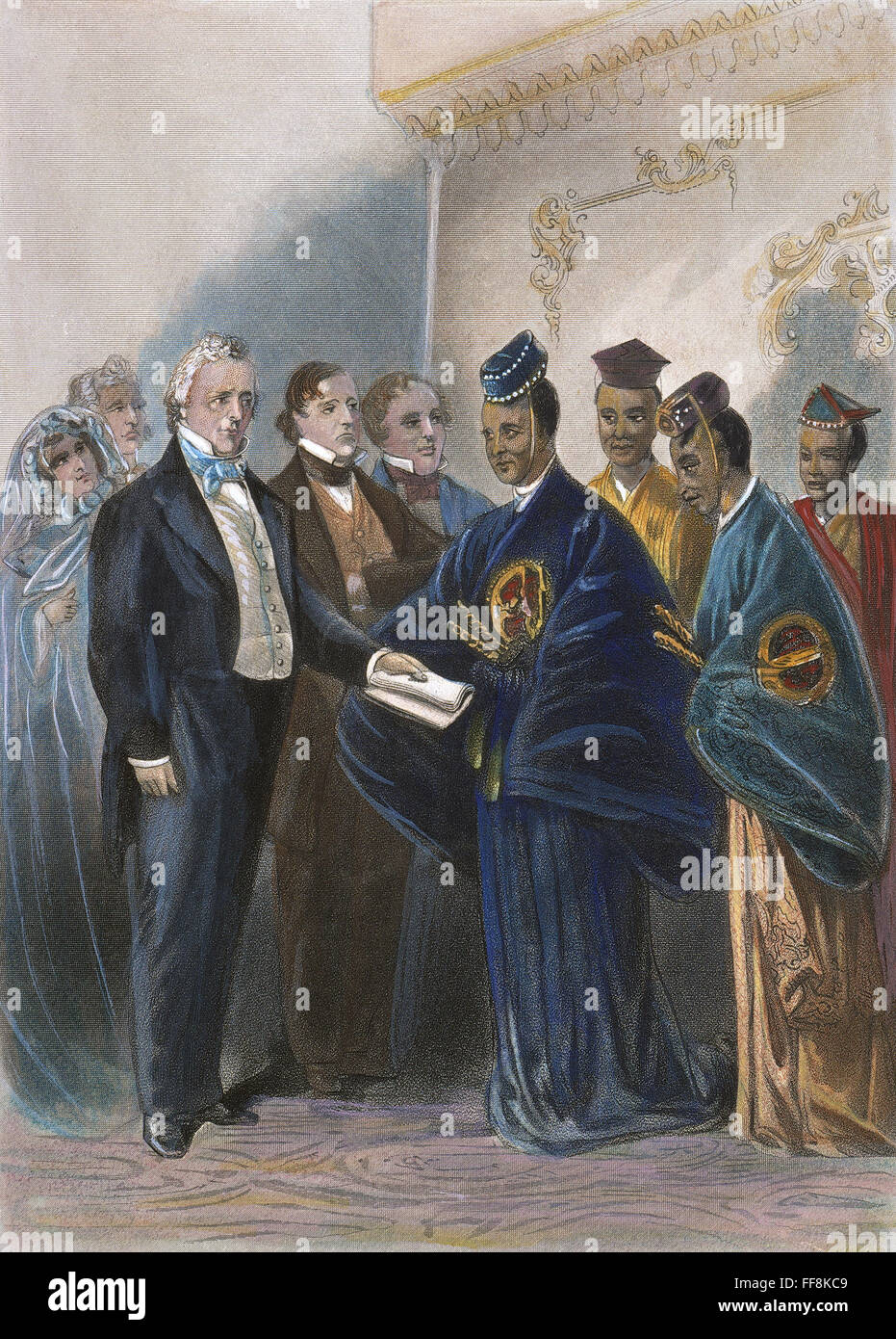 BUCHANAN : ambassadeurs. /Nla réception à la Maison Blanche par le président James Buchanan, 17 mai 1860, pour visiter les ambassadeurs japonais : gravure contemporaine américaine. Banque D'Images
