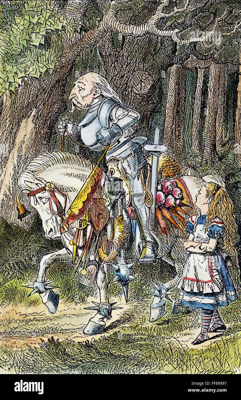 DODGSON : À la vitre. /NAlice et le chevalier blanc. Après la conception par sir John Tenniel pour la première édition, 1872, de Lewis Carroll, "Through the Looking Glass". Banque D'Images