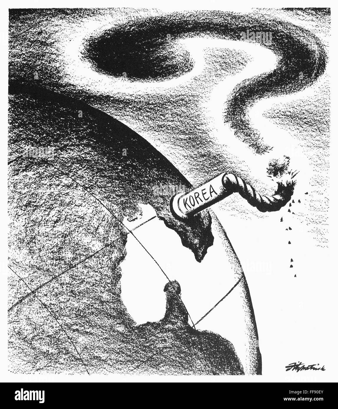 Caricature De La Guerre De Coree 1950 Namerican Caricature De Daniel R Fitzpatrick Juillet 1950 La Prediction De L Explosivite Du Conflit Precipites En Juin Par L Invasion De La Coree Du Sud Photo