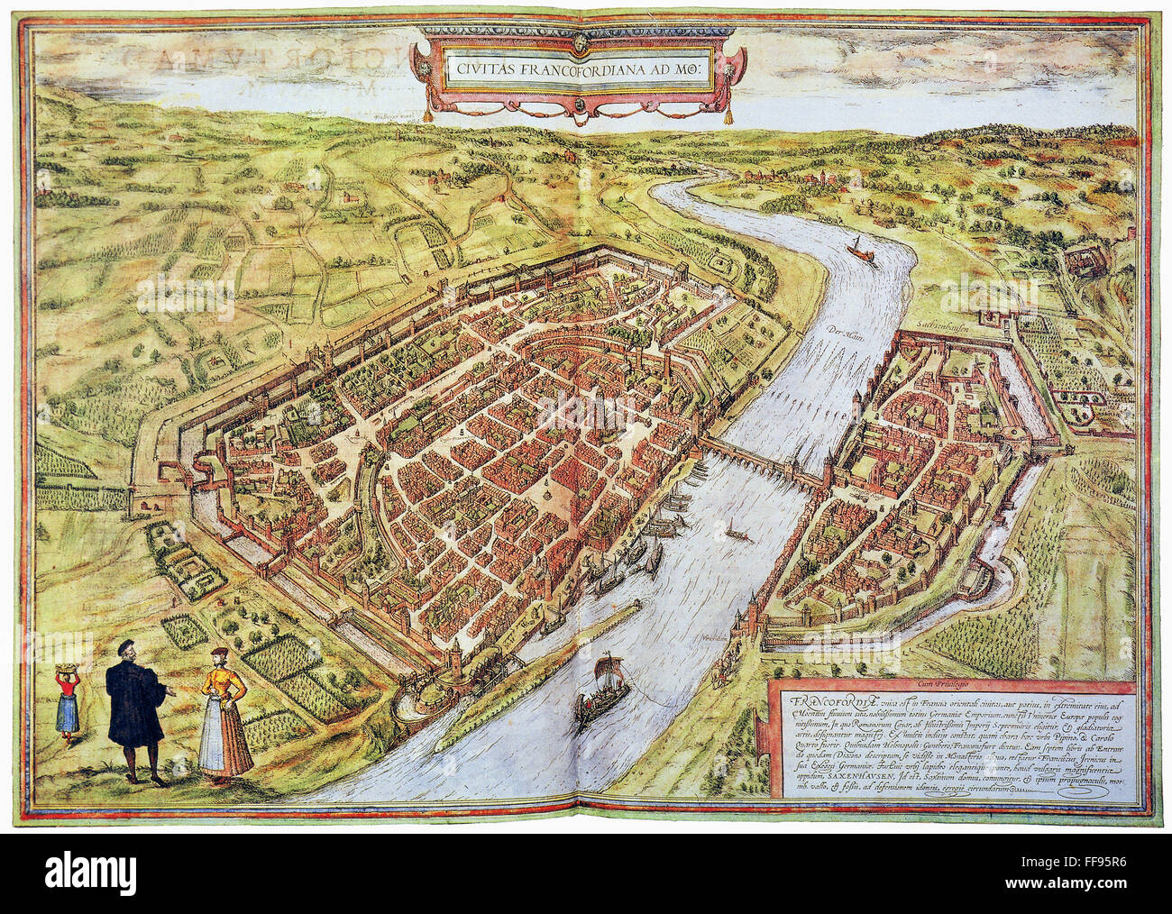 Francfort, Allemagne, 1572. /NBird's-eye-Vue de Francfort : carte gravée, Allemand, 1572. Banque D'Images