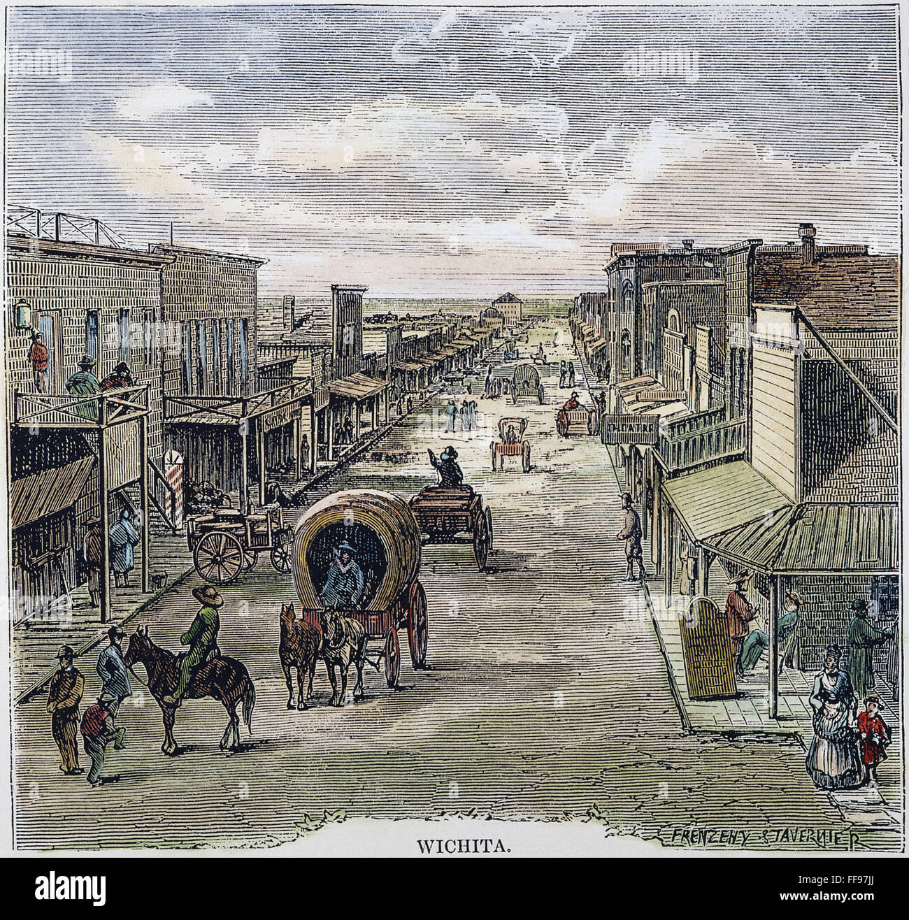 WICHITA, Kansas, 1874. /NWichita, Kansas en 1874, six ans après la ville a été fondée sur la piste Chisholm. La gravure sur bois de l'Amérique contemporaine. Banque D'Images