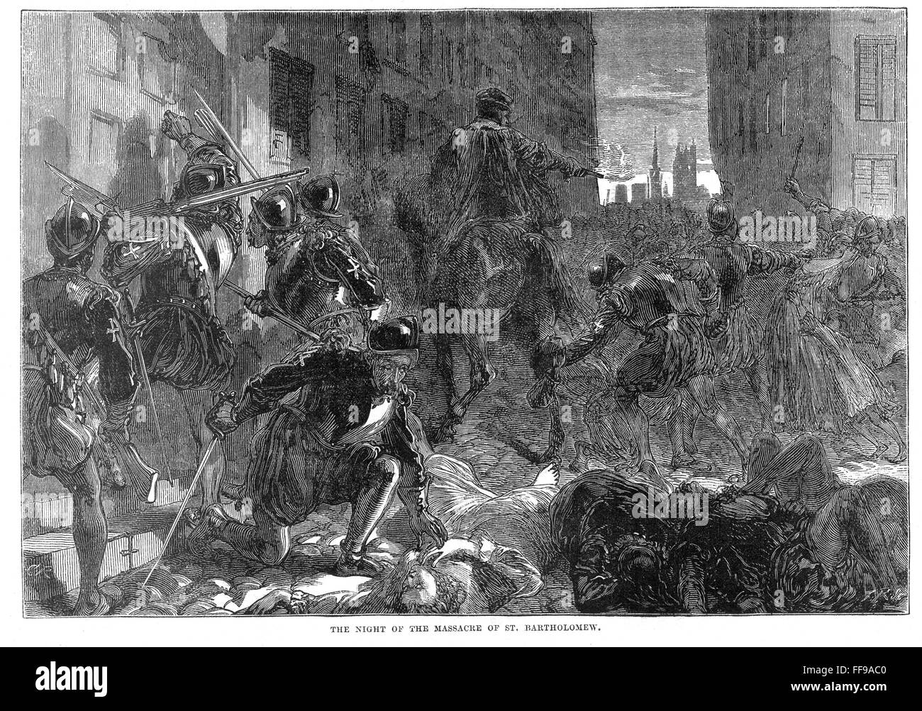 FRANCE : Massacre, 1572. /Nla massacre des Huguenots à Paris le jour de la Saint-Barthélemy, 24 août 1572. La gravure sur bois, 19e siècle. Banque D'Images