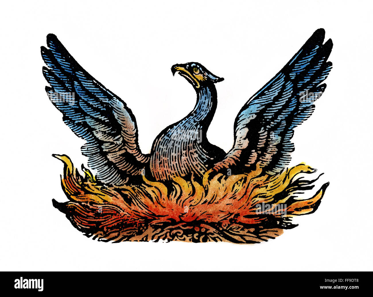 PHOENIX RISING FROM ASHES. /NAmerican typefounder's cut, 19e siècle. Banque D'Images