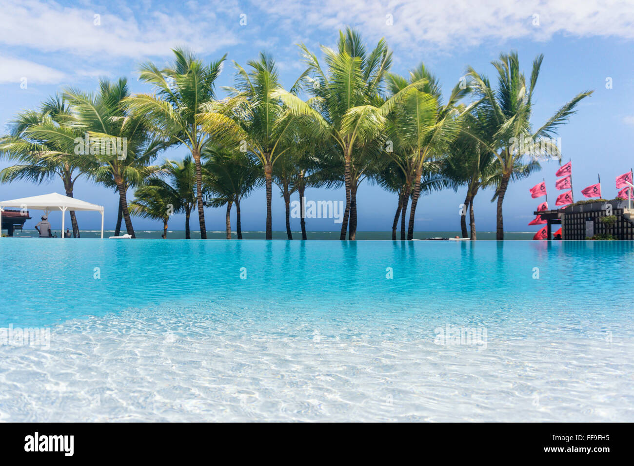 Piscine, palmiers, Resort, Cabarete, République Dominicaine Banque D'Images