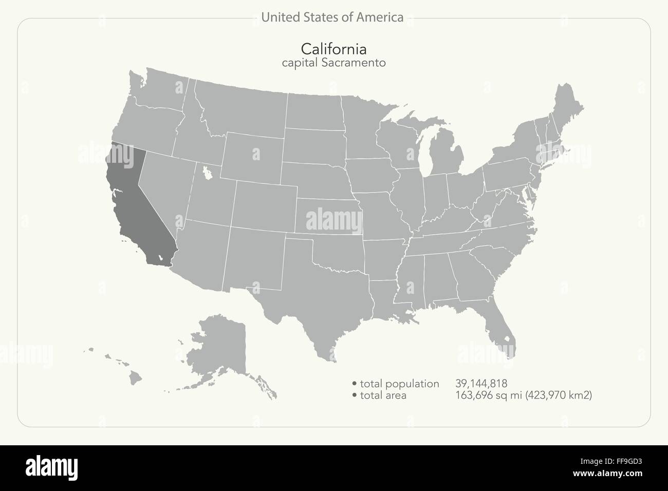 États-unis d'Amérique site isolé et territoire de l'état de Californie. vecteur USA politique plan géographique Modèle de page. Illustration de Vecteur