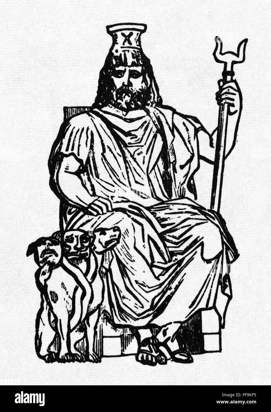 L Hades Nhades Pluton Dieu Grec Des Enfers Garde Par Le Cerbere Son Serpent A Trois Tetes De Chien A Queue Gravure En Ligne Photo Stock Alamy