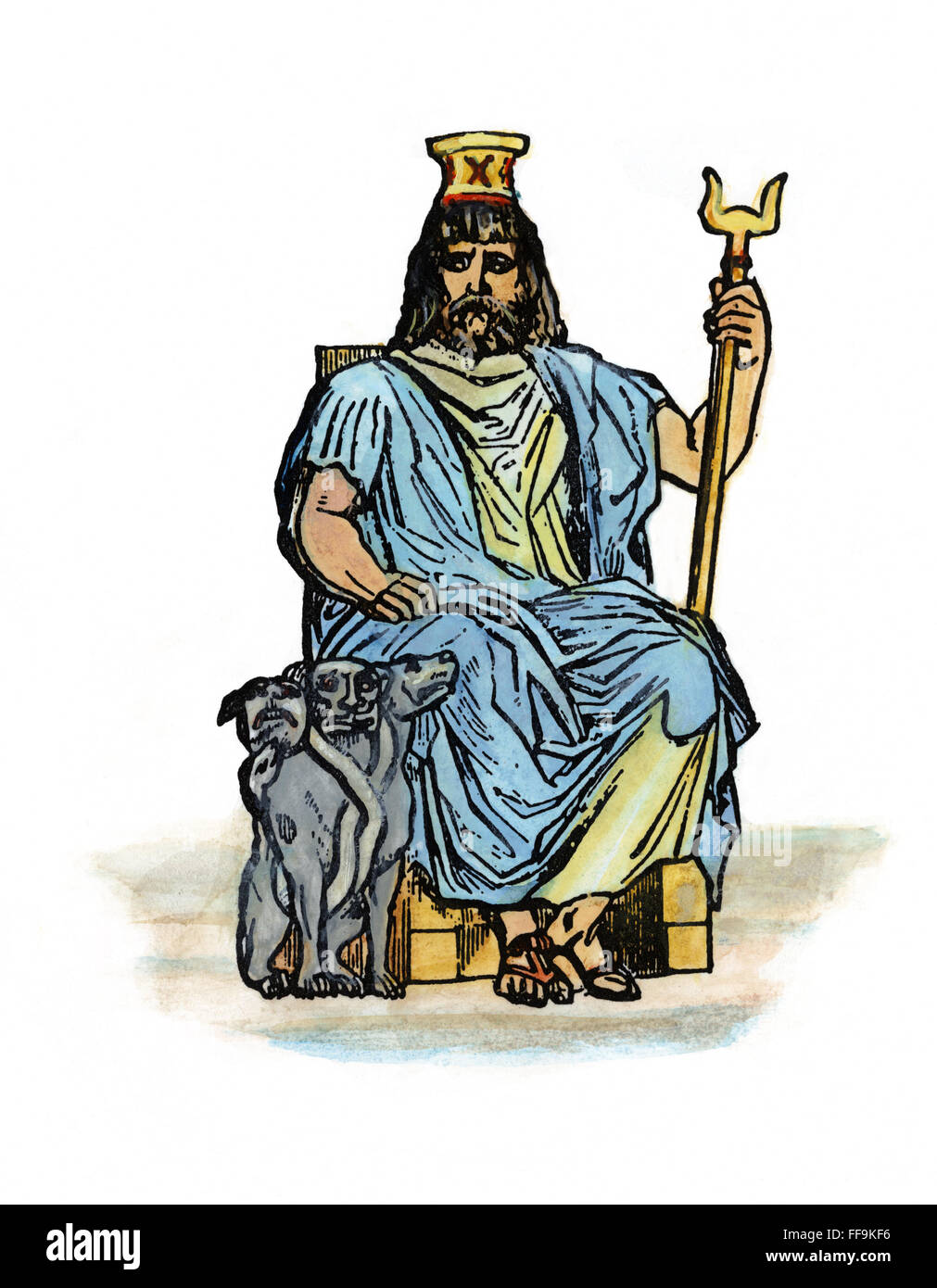 L Hades Nhades Pluton Dieu Grec Des Enfers Garde Par Le Cerbere Son Serpent A Trois Tetes De Chien A Queue Gravure En Ligne Photo Stock Alamy