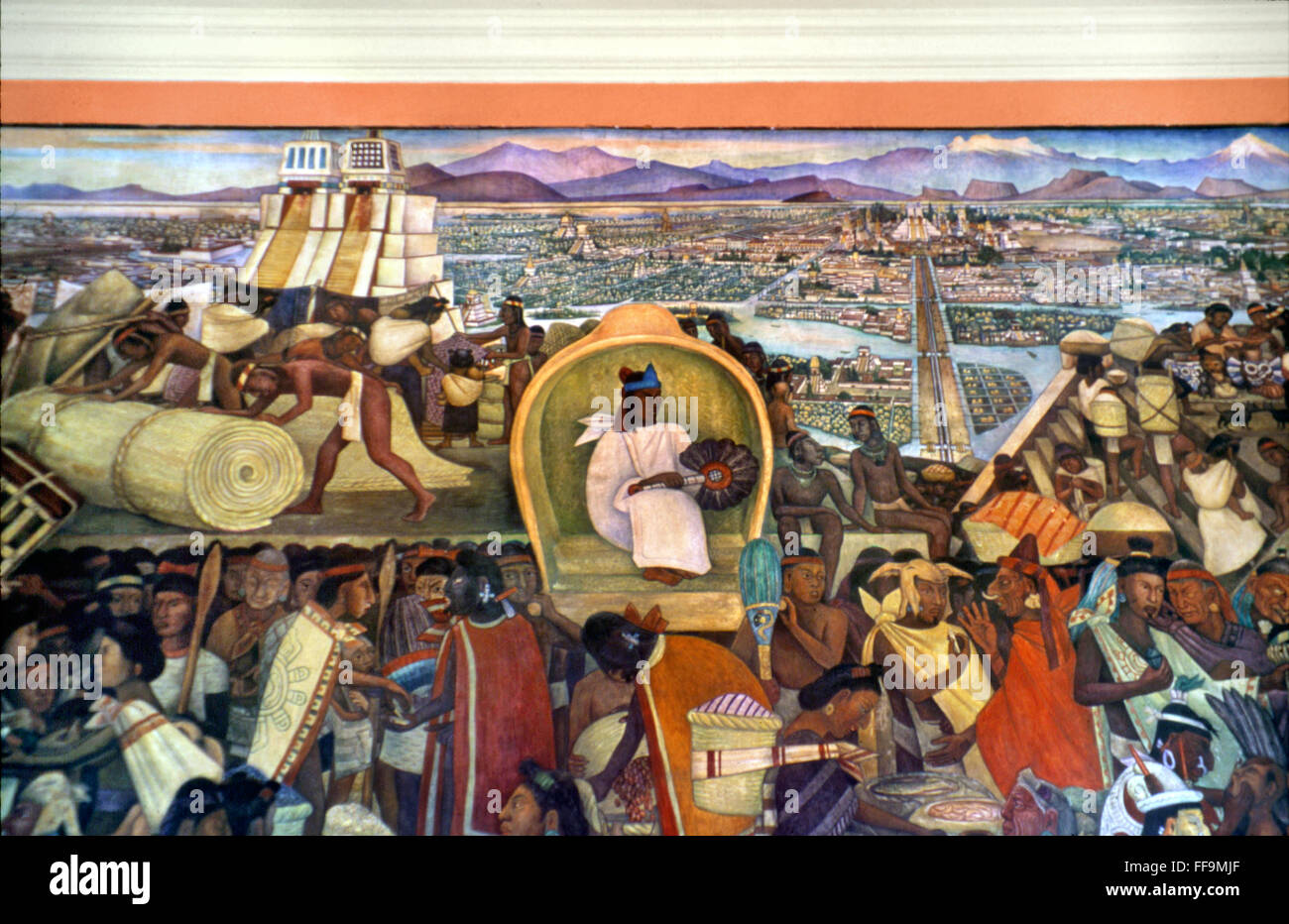 Fresque de TENOCHTITLAN. /NMural au Musée d'Anthropologie, Mexico. Banque D'Images