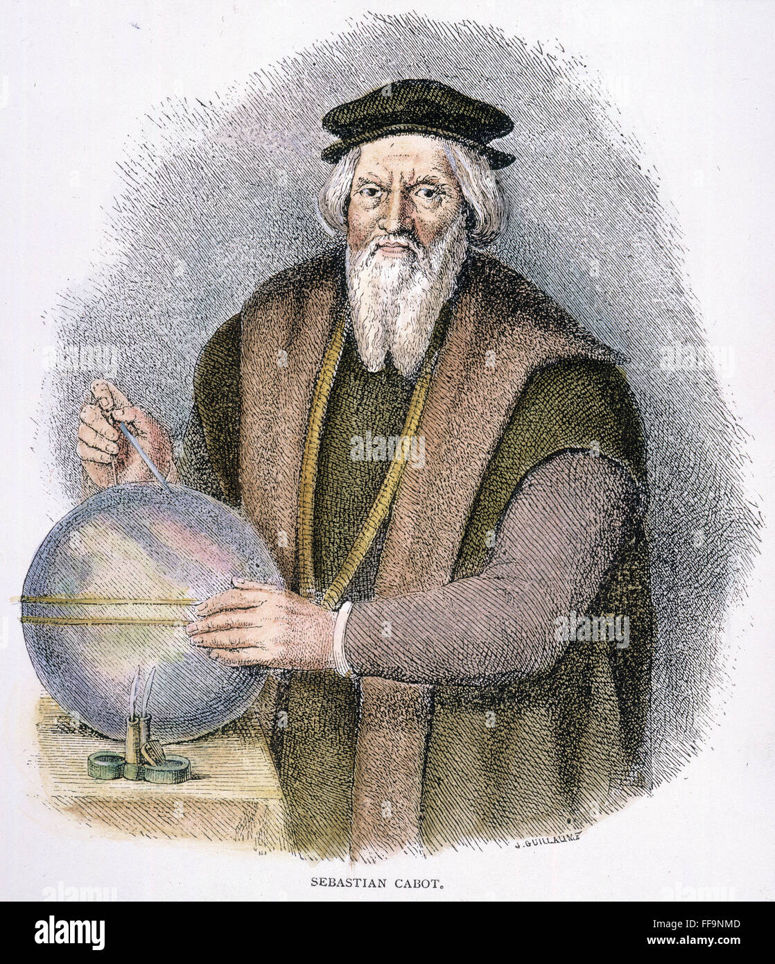 Sébastien Cabot /n(1476 ?-1557). Map Maker italien, navigateur et explorateur. La gravure sur bois, 19e siècle. Banque D'Images