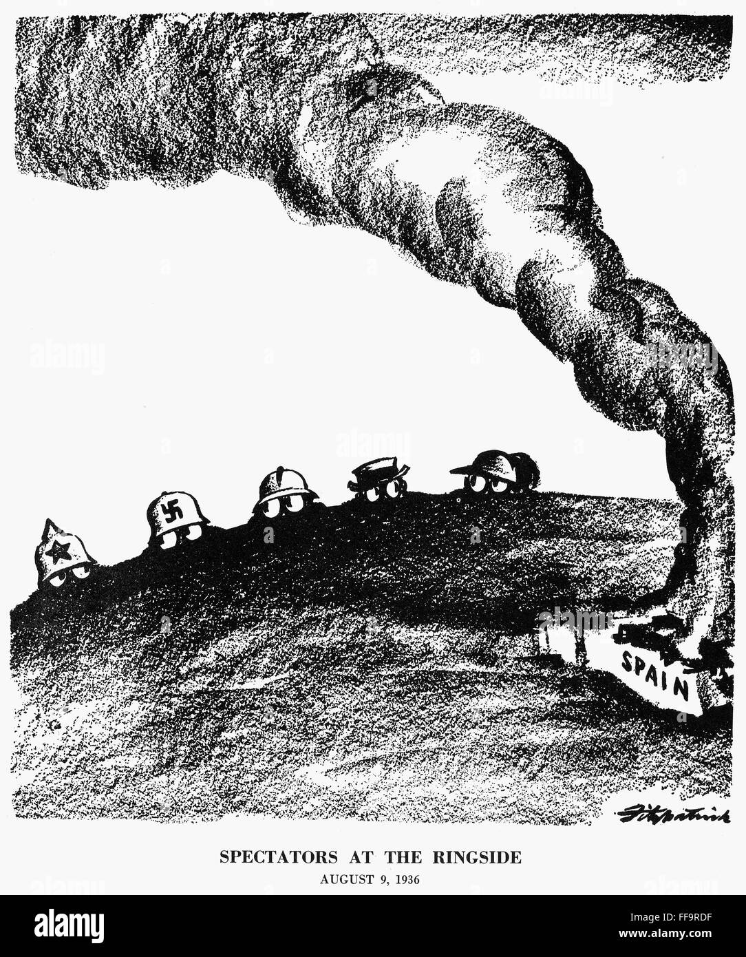 Daniel R Fitzpatrick Guerre civile espagnole, 1936. /N'Spectators au bord du ring.', dessin ...