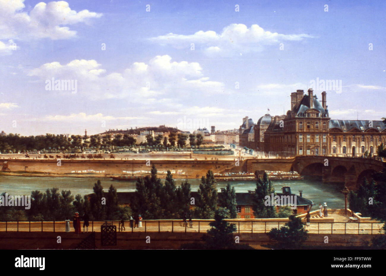 PARIS : TUILLERIES, 1813. /Nla palace et le jardin de l'Tuilleries du Quai d'Orsay, 1813, par Etienne Bouhot. Banque D'Images