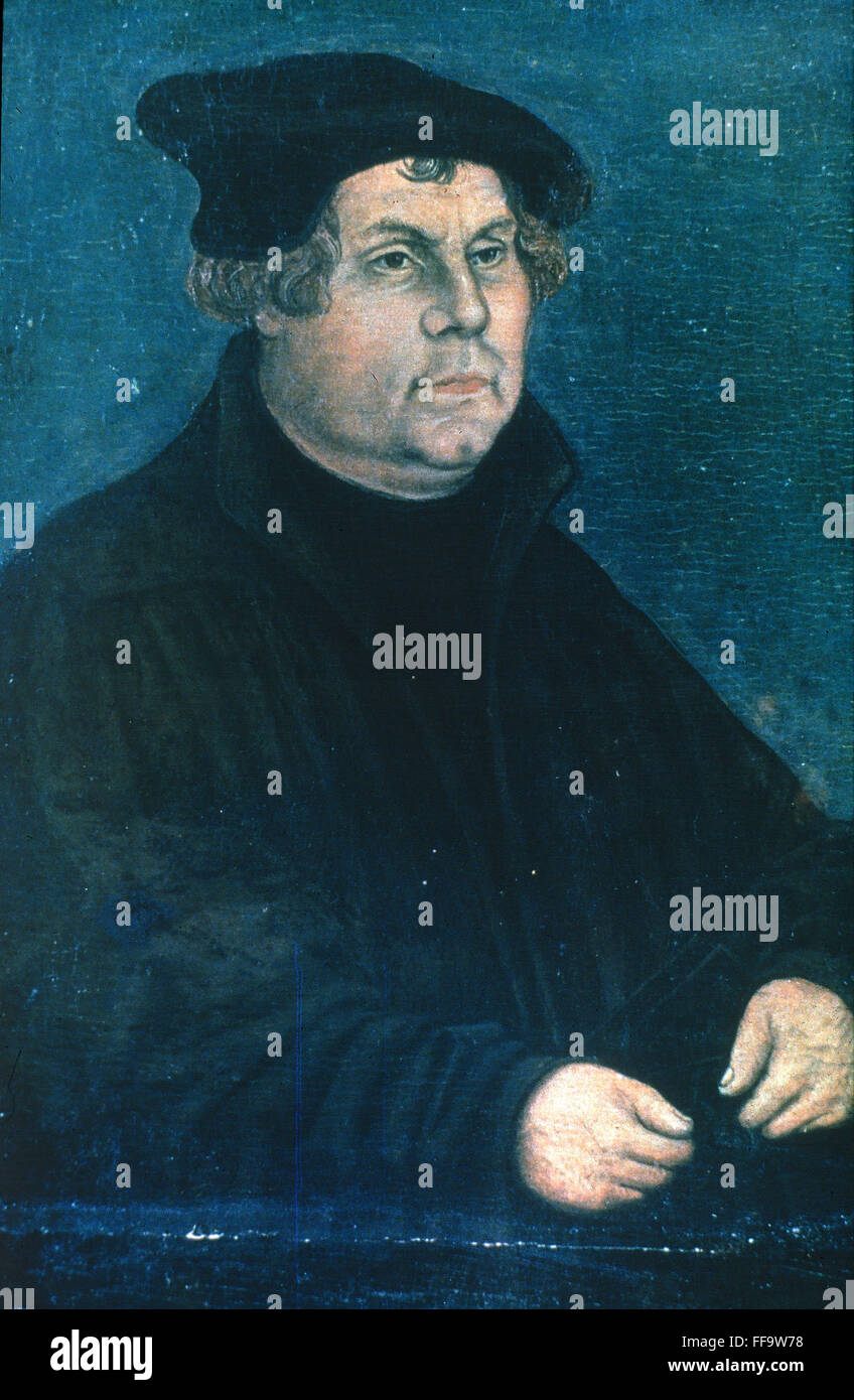 MARTIN LUTHER (1483-1546). /NGerman réformateur religieux. Huile sur panneau par Lucas Cranach l'ancien. Banque D'Images