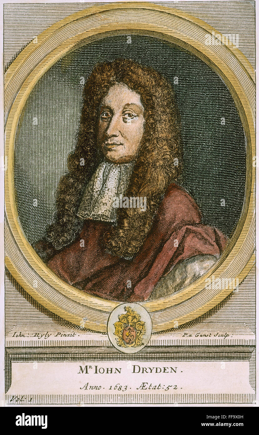 JOHN DRYDEN (1631-1700). NEnglish /poète. La gravure de ligne, néerlandais, c1700, D'après une peinture de 1683 par John Riley. Banque D'Images