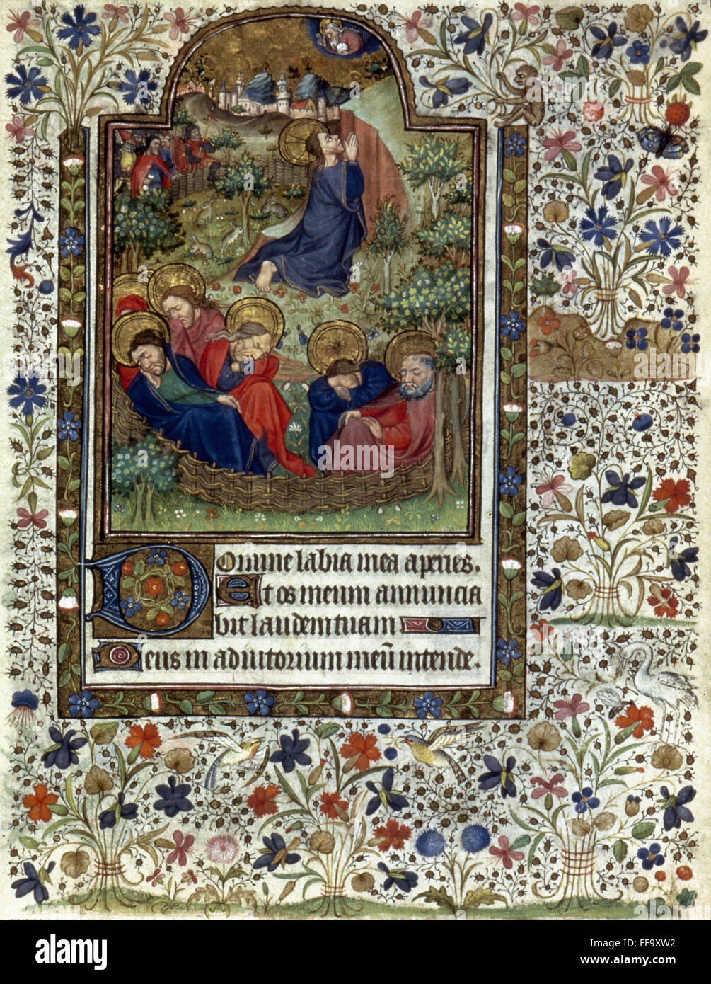 Jésus Dans Le Jardin De Gethsémani Agenouillé Sur Une Pierre Levant Les