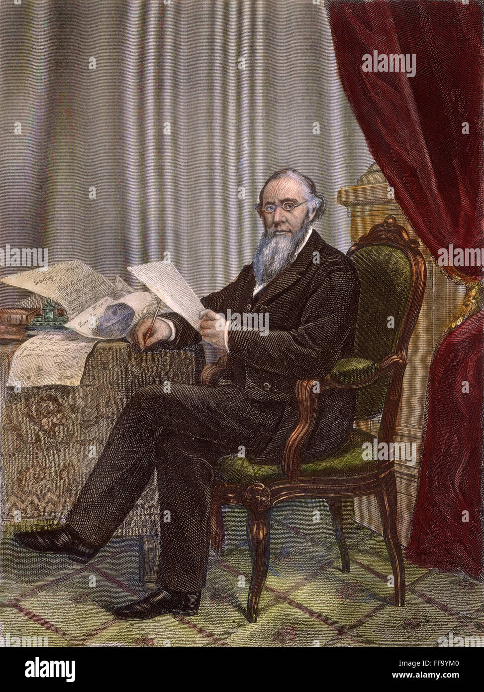 EDWIN M. STANTON /n(1814-1869). Avocat américain et agent de la fonction publique : gravure sur acier, American, 1865. Banque D'Images