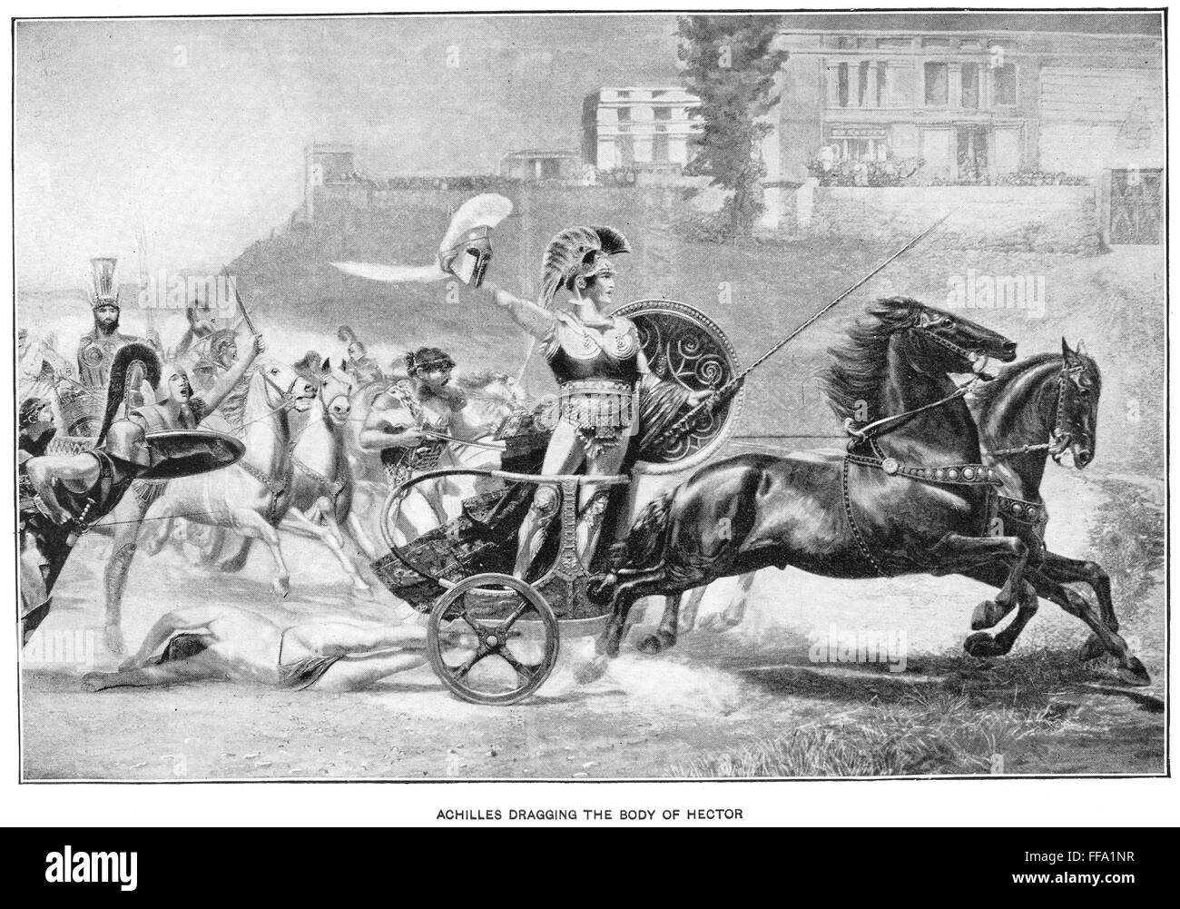 ACHILLES. /NAchilles en faisant glisser le corps d'Hector. L'illustration du livre, American, c1900. Banque D'Images