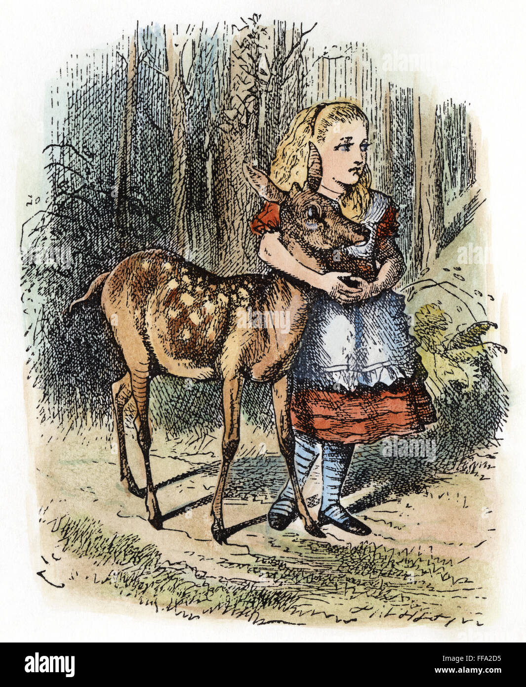 DODGSON : À la vitre. /NAlice et le faon. Illustration par Sir John Tenniel à partir de la première édition de "Lewis Carroll, Through the Looking Glass,' 1872. Banque D'Images