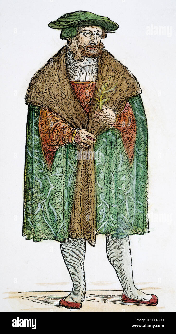 LEONHARD FUCHS (1501-1566). /NGerman : botaniste à son frontispice (17'De historia stirpium, Bâle, 1542'. Banque D'Images