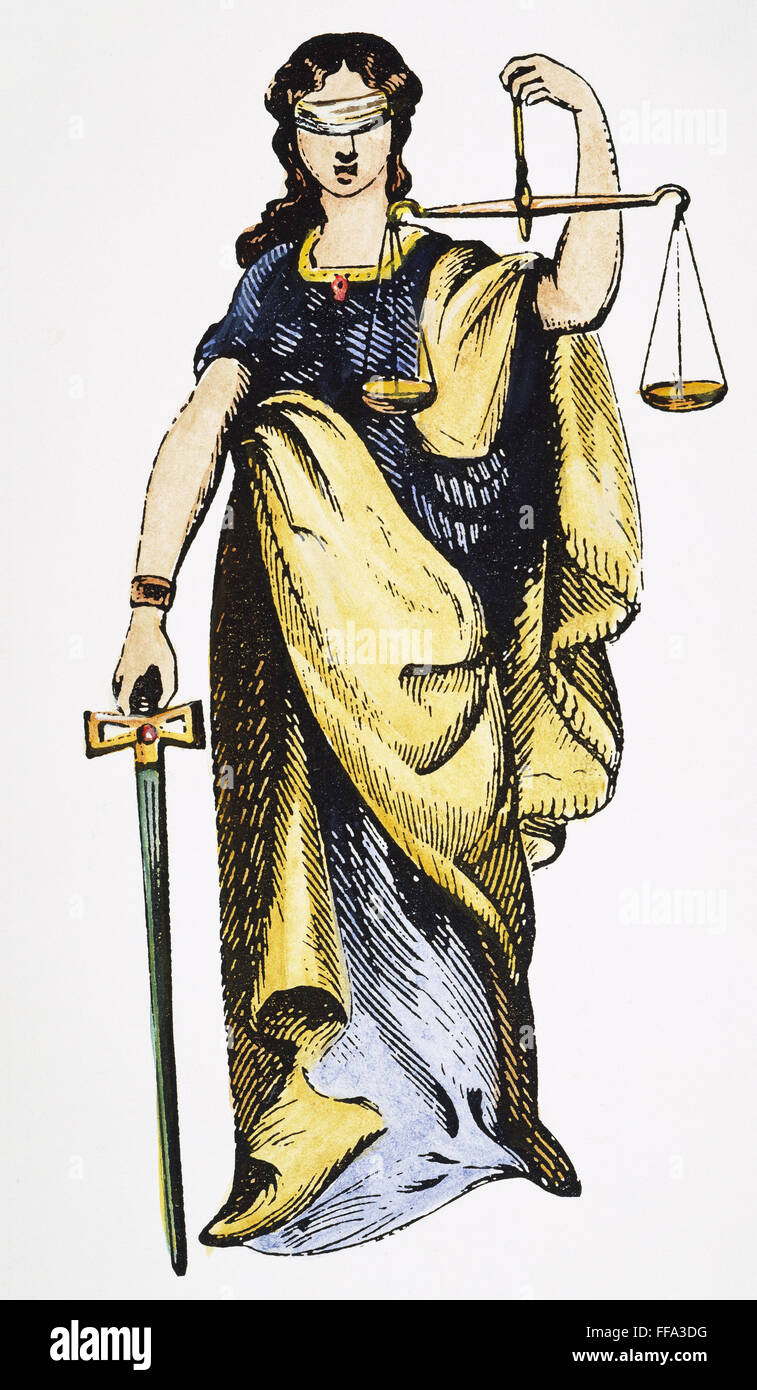 La justice, 19e siècle. /NWood gravure. Banque D'Images
