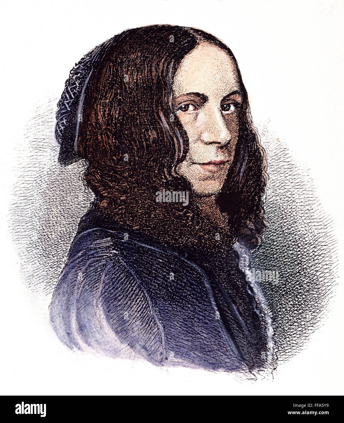 ELIZABETH BARRETT BROWNING /n(1806-1864). Poète anglais. Gravure, 19ème siècle. Banque D'Images