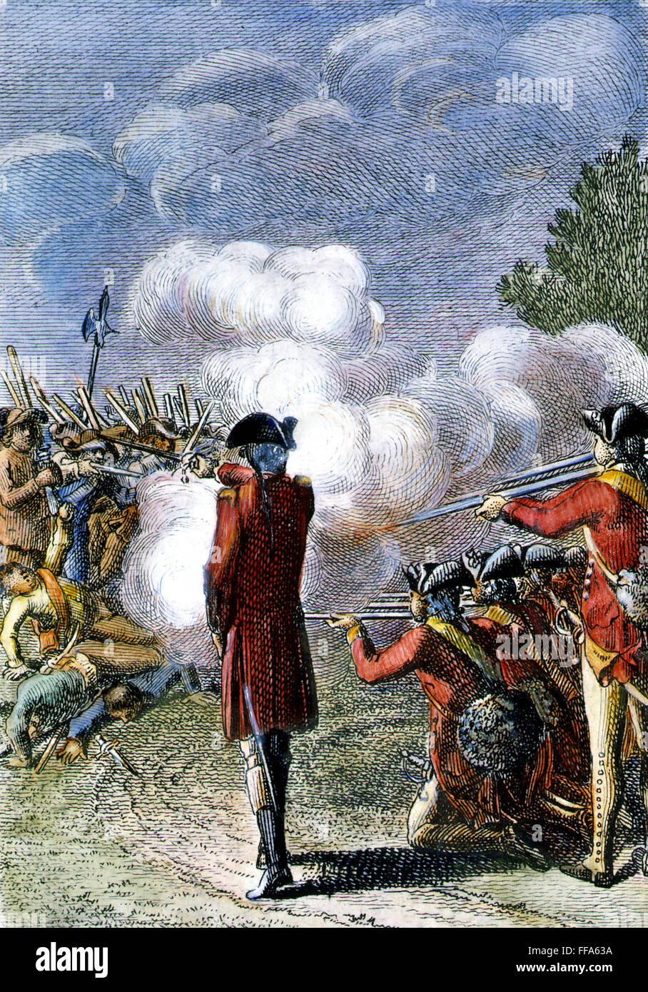 Bataille de Lexington. NApril, 1775 /19. Gravure allemande, 1784. Banque D'Images