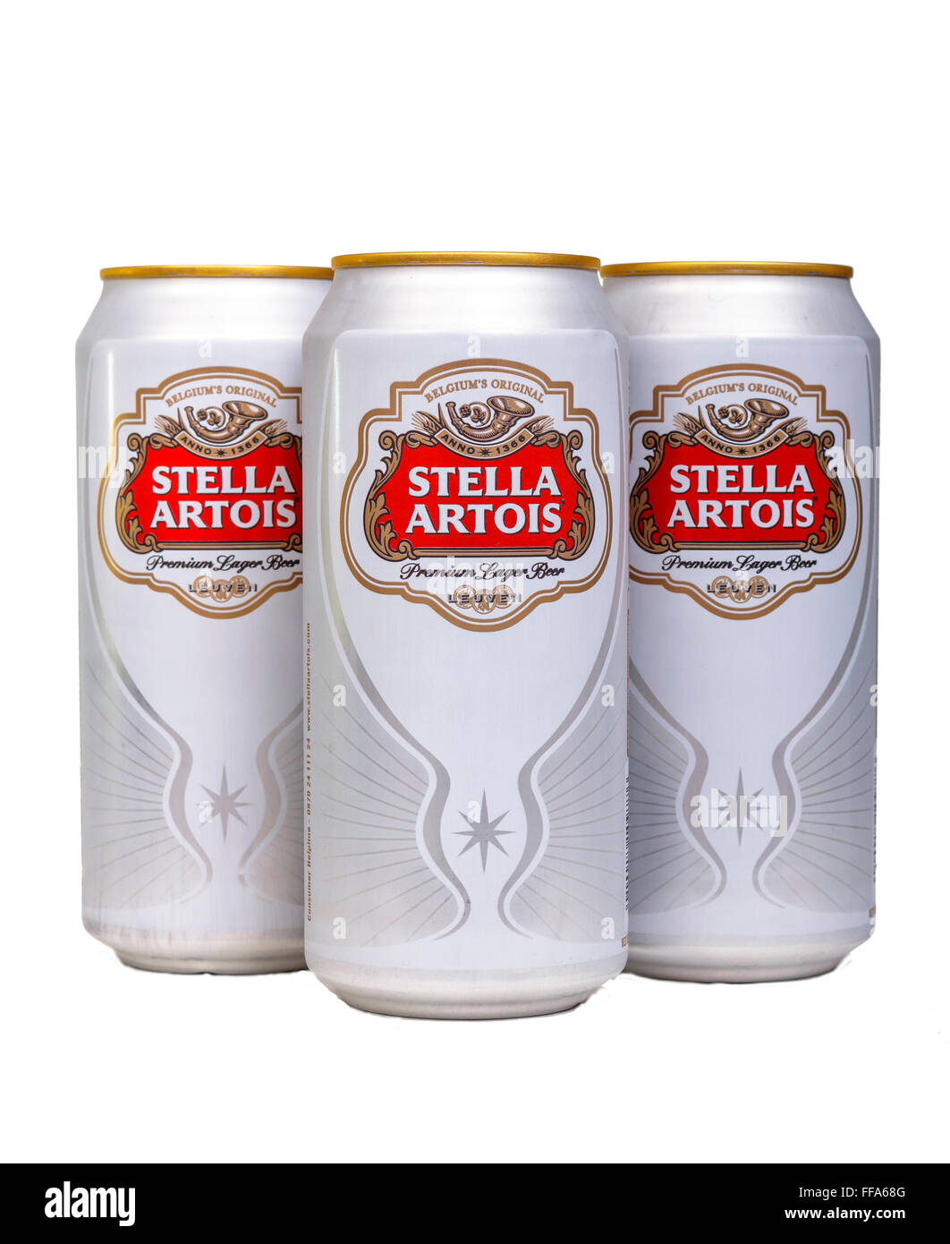 Stella Artois studio bidons allumé Banque D'Images