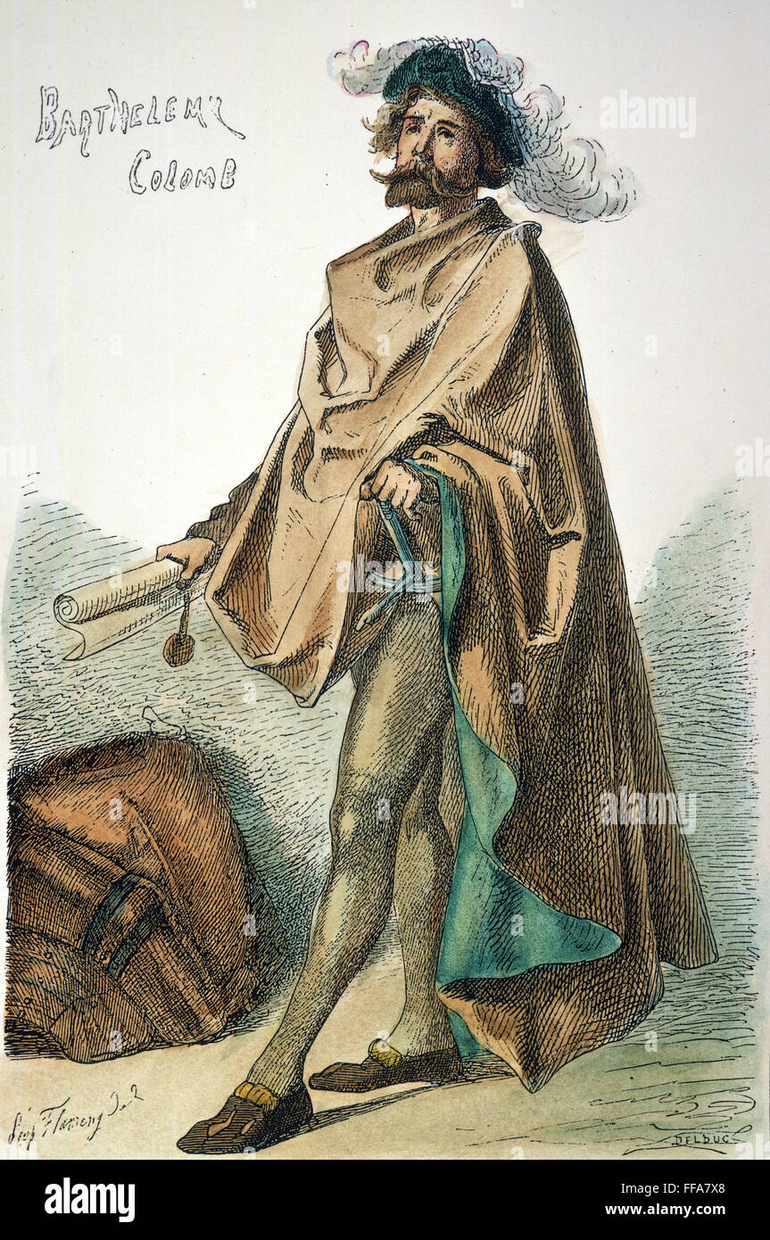 BARTHOLOMEW COLUMBUS /n(1445-1514). Capitaine italien en espagnol service ; frère de Christophe Colomb. Gravure couleur, Français, 19e siècle. Banque D'Images
