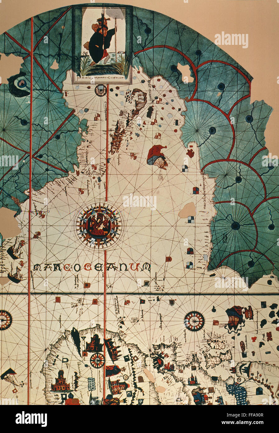 COSA CARTE DU MONDE, 1500. NUpper /partie de la moitié ouest de la carte du monde, 1500, de