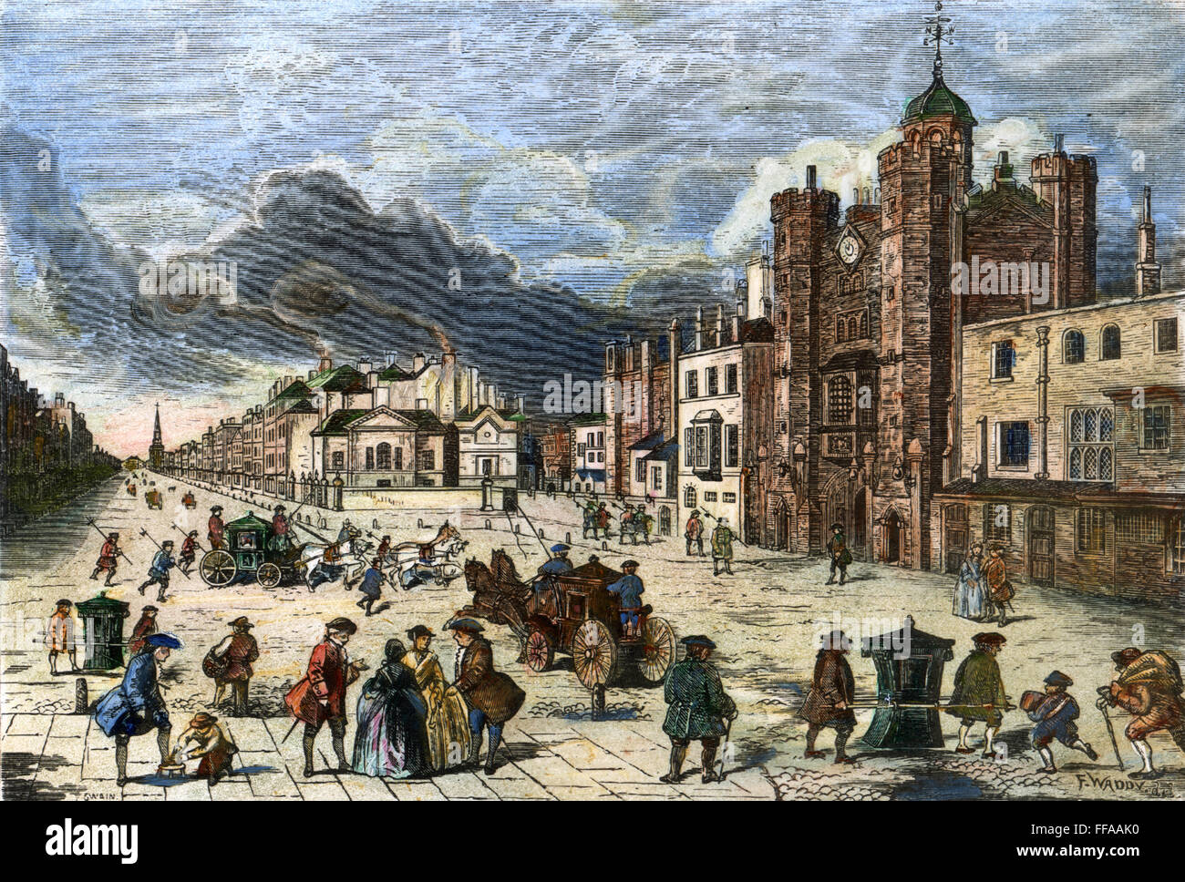 Londres : ST. JAMES'S PALACE. /De nView St. James's Palace, à l'époque de la Reine Anne, c1710. La gravure de ligne, 19e siècle, après un début du 18ème siècle d'origine. Banque D'Images