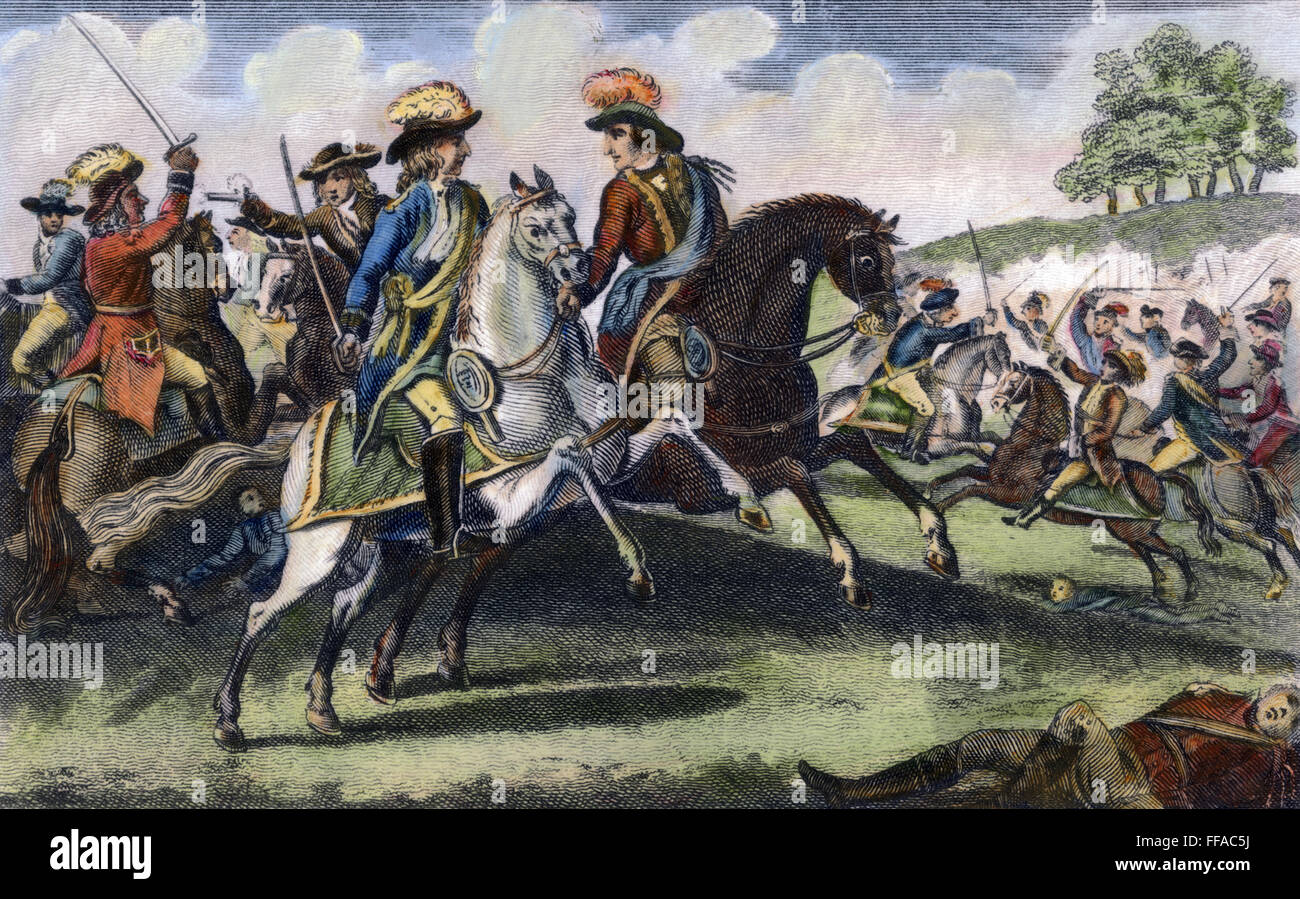 Bataille de NASEBY, 1645. /Nla défaite de l'Armée royale dans le cadre de Prince Rupert par les troupes parlementaires à la bataille de Naseby, le 14 juin 1645. Gravure en ligne, l'anglais, 18ème siècle. Banque D'Images