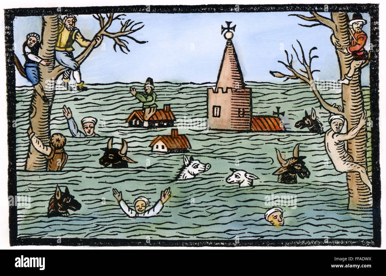 Pays de Galles : Flood, 1607. /NWoodcut à partir de la page de titre de newes lamentable Monmouthshire au Pays de Galles, un Anglais news-livre de 1607. Banque D'Images