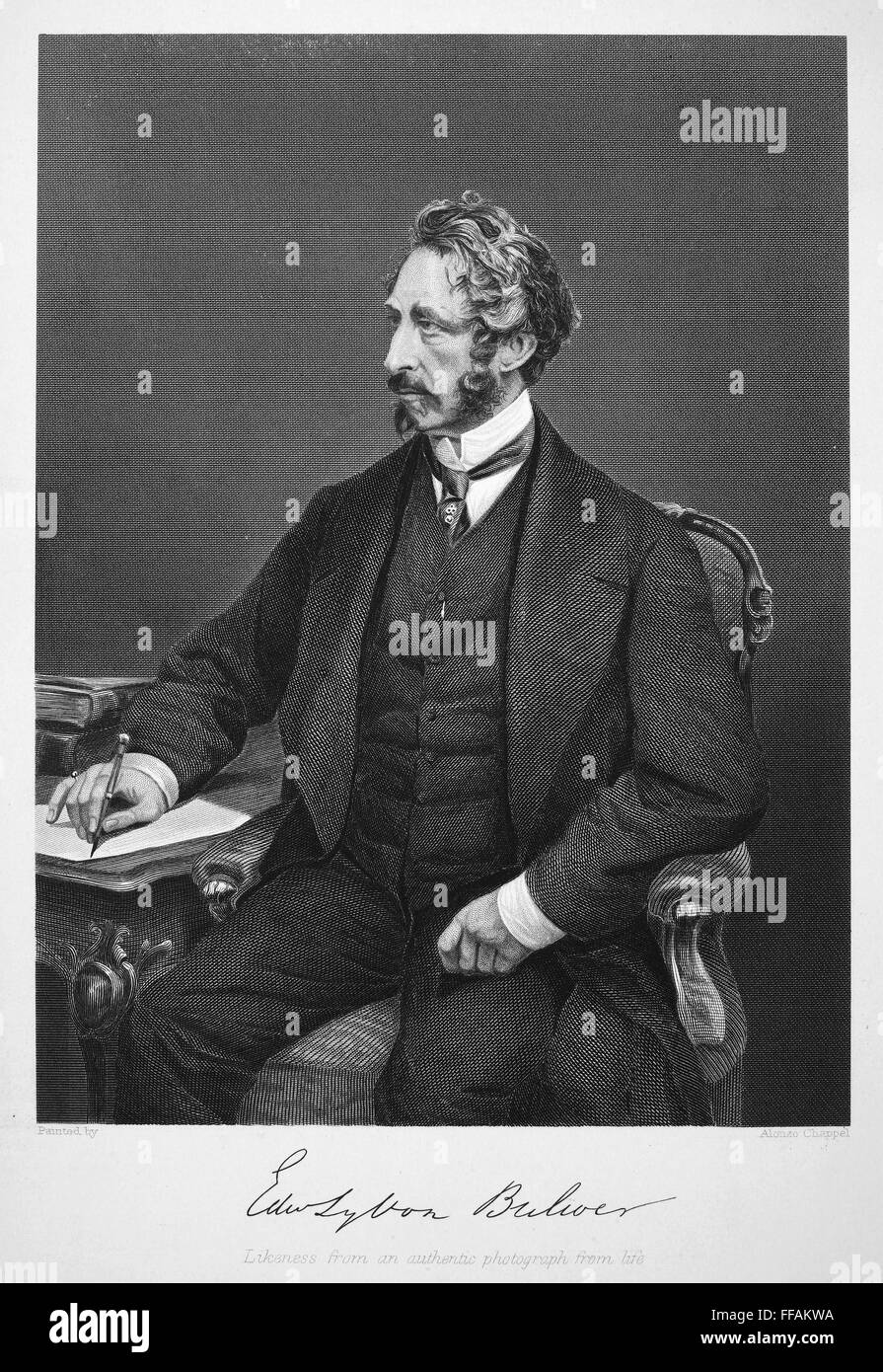 EDWARD BULWER LYTTON /n(1803-1873). 1er baron Lytton de Knebworth. Romancier et dramaturge anglais. Gravure sur acier, 1873. Banque D'Images