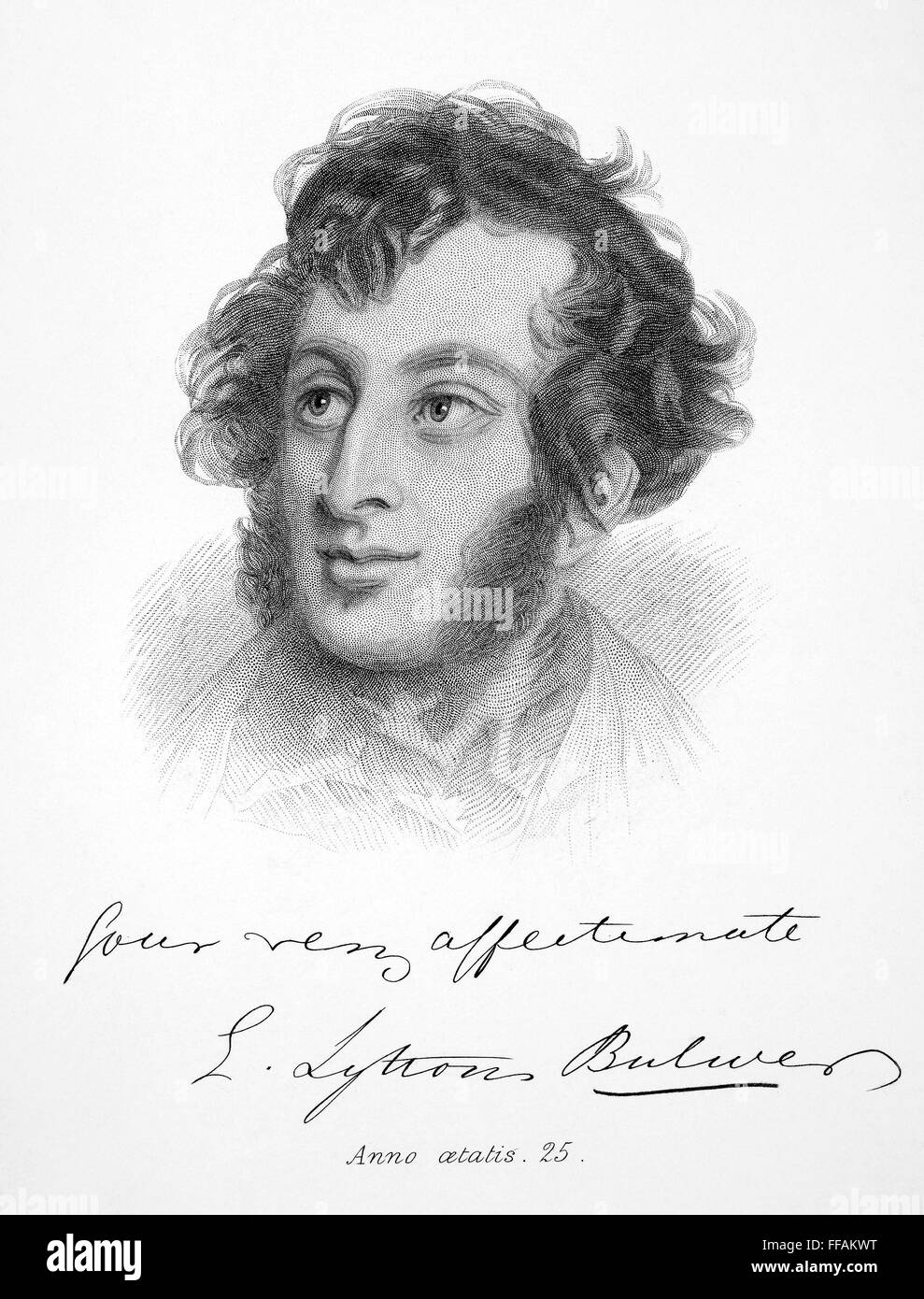 EDWARD BULWER LYTTON /n(1803-1873). 1er baron Lytton de Knebworth. Romancier et dramaturge anglais. Vers l'âge de 25 ans. Gravure crépi), 19e siècle. Banque D'Images