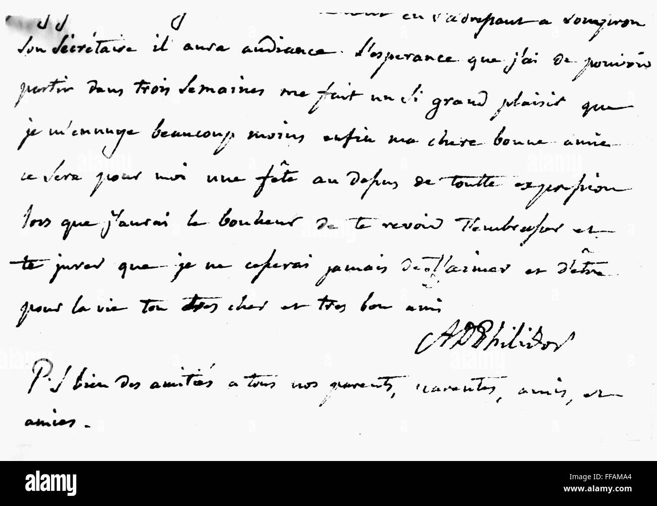 François ANDRE PHILIDOR /n(1726-1795). Joueur d'échecs et compositeur français. Lettre autographe et signature. Banque D'Images