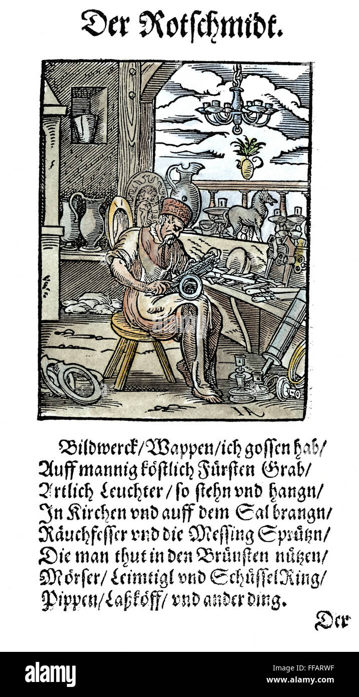 Métallier, 1568. /NWoodcut, 1568, par Jost Amman. Banque D'Images