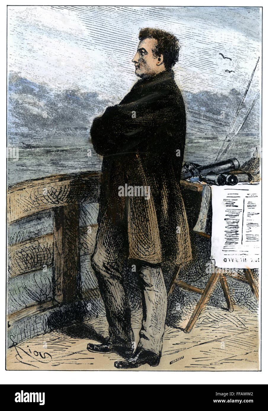 VERNE : 20 000 lieues. /NProfessor Aronnax, le narrateur de "Jules Verne Vingt mille lieues sous les mers" - gravure sur bois, 1870, d'après un dessin de Edouard Riou pour laquelle Verne lui-même a servi de modèle. Banque D'Images