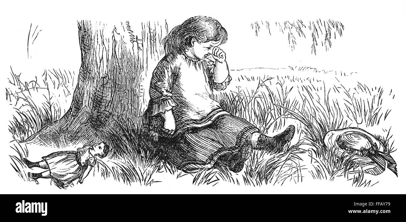Enfant pleurer, 1873. /NWood gravure, 1873. Banque D'Images
