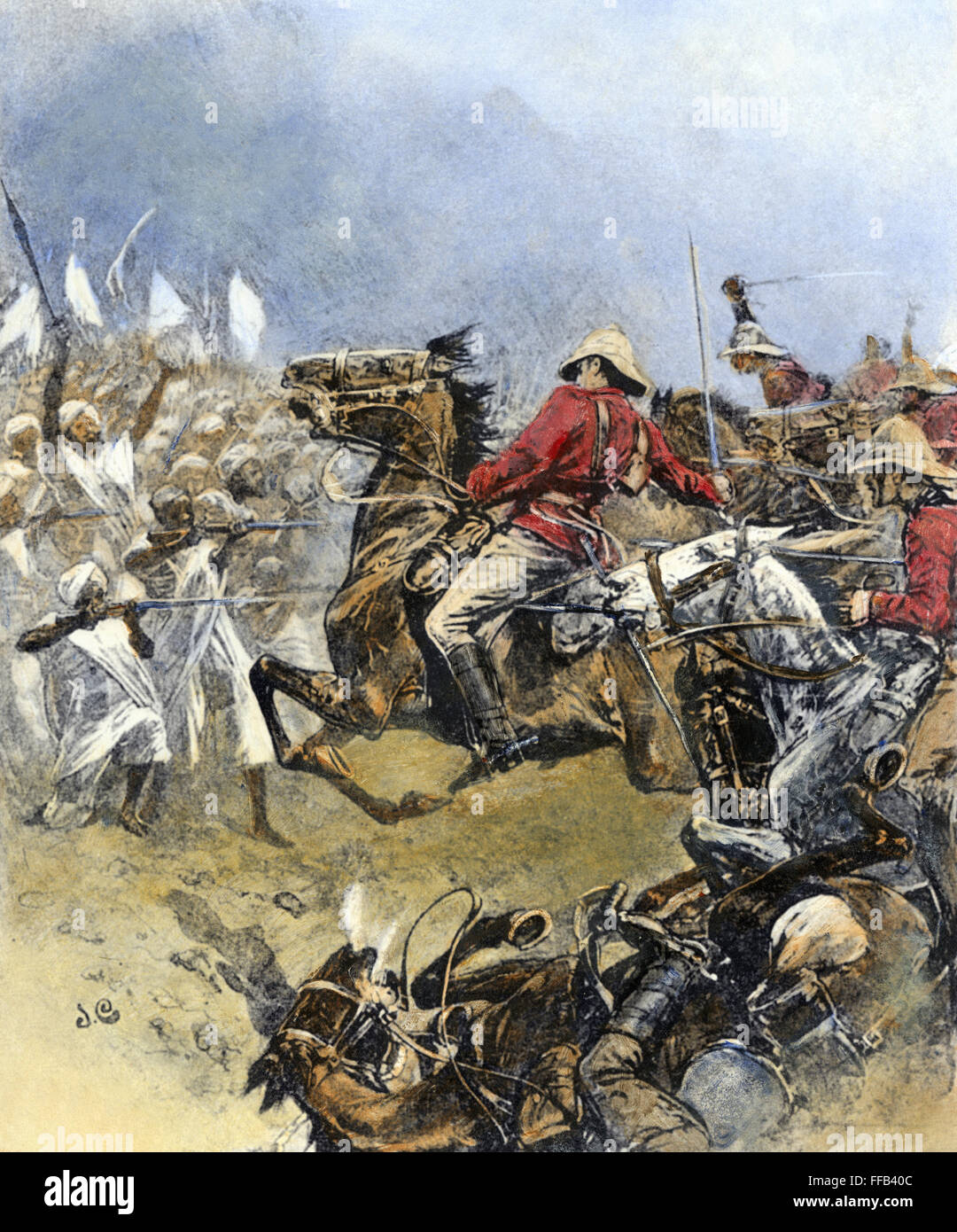 La bataille d'Omdurman, 1898. /NCharge du 21st Lancers à la bataille d'Omdurman, 2 septembre 1898. Contemporain couleur illustration de journal. Banque D'Images