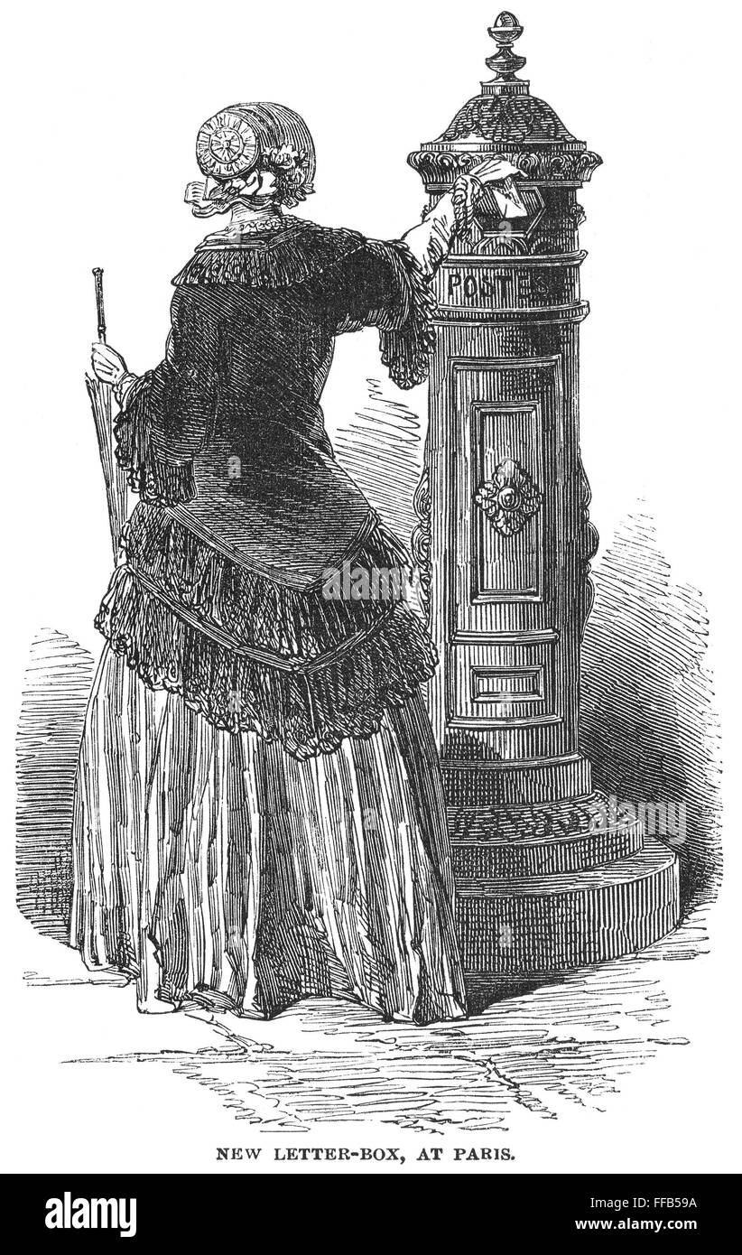 Les services postaux, 1850. /N'New Letter-Box, à Paris." La gravure sur bois, 1850. Banque D'Images