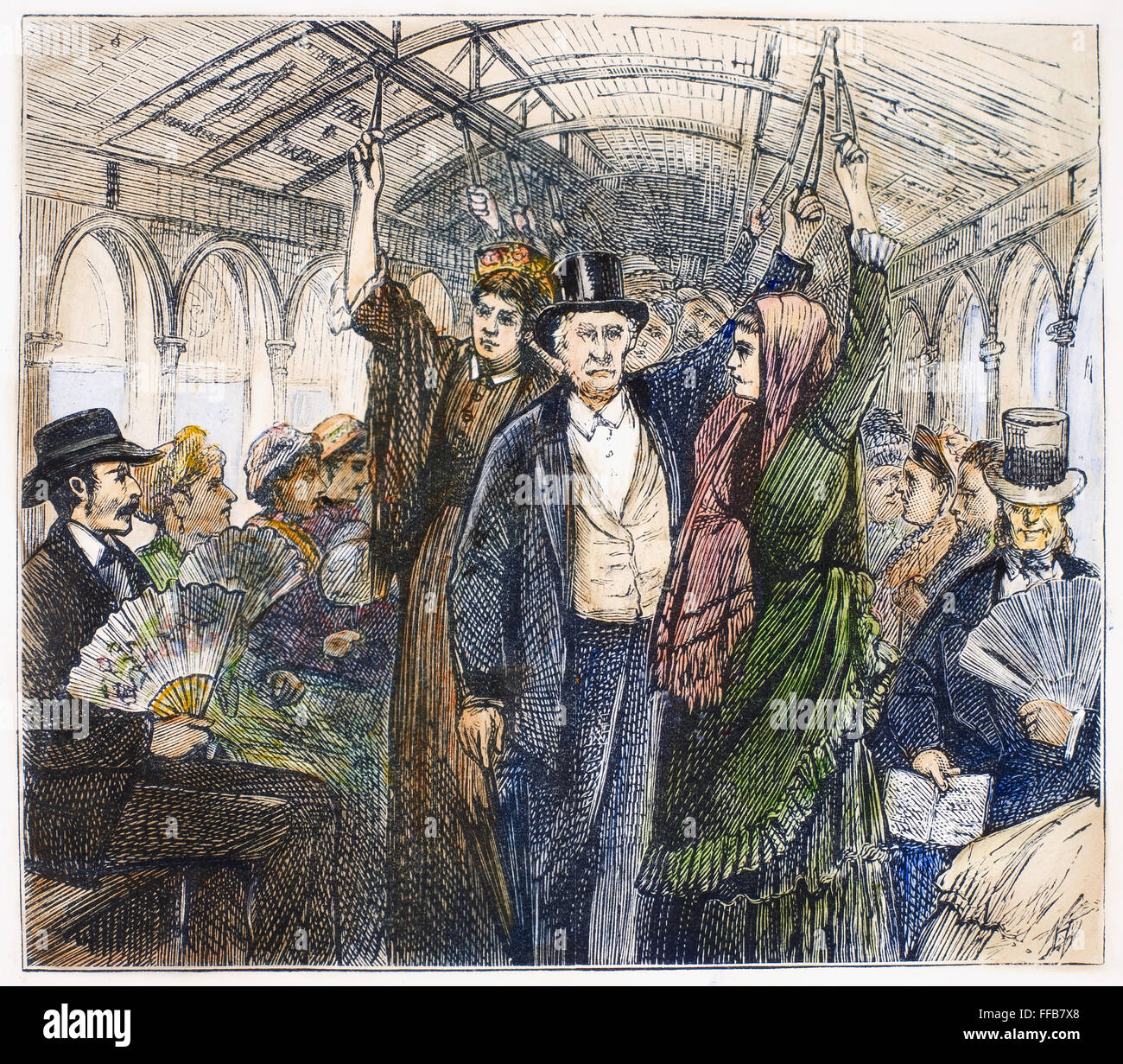 Le tramway, 1876. NInterior /d'un tramway. La gravure sur bois, anglais, 1876. Banque D'Images