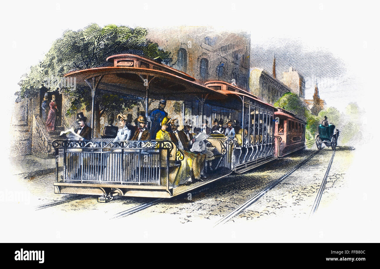 Le tramway, c1880. /NAmerican billets acier gravure, c1880. Banque D'Images