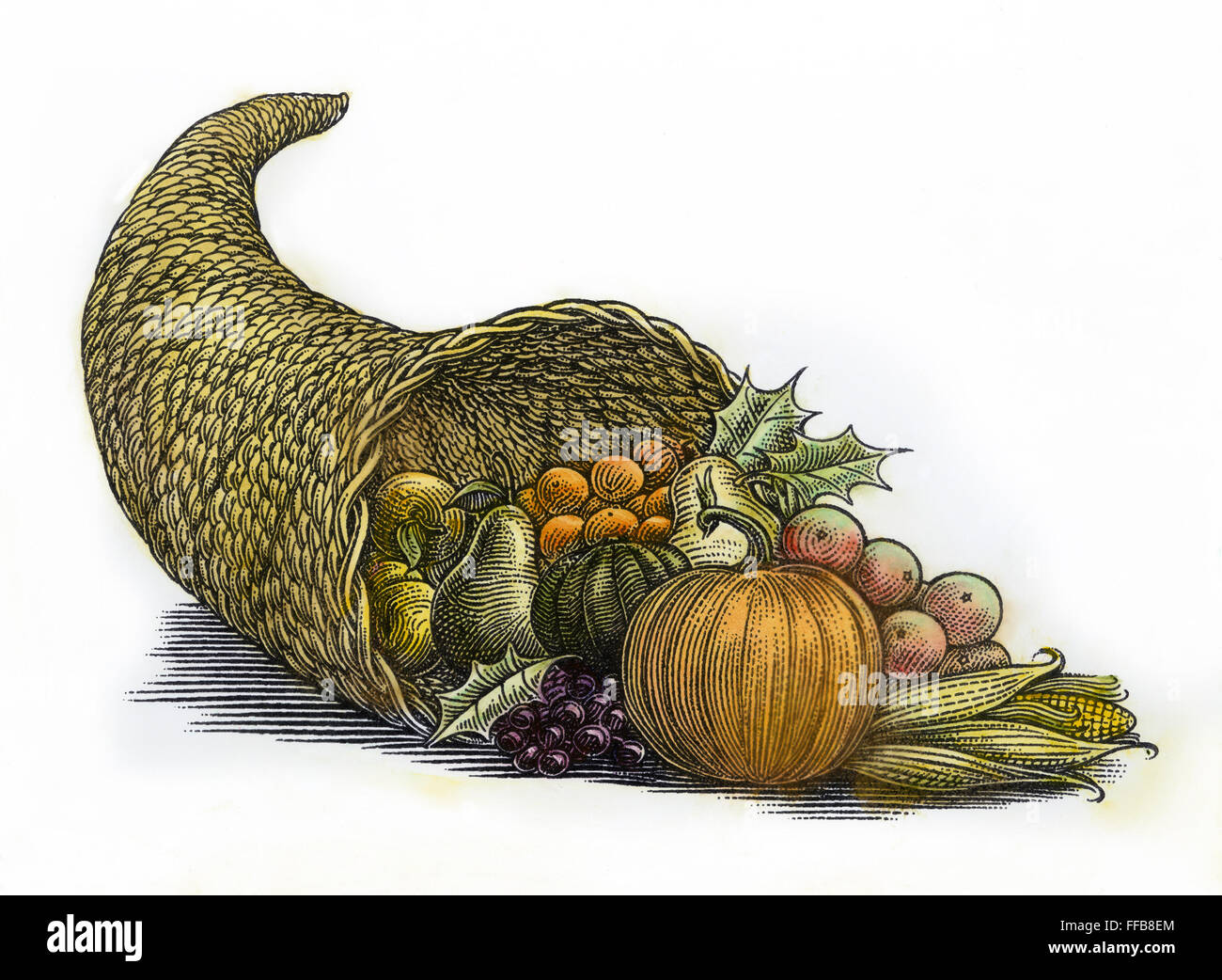 THANKSGIVING : CORNUCOPIA. /NWood, gravure du xixe siècle. Banque D'Images