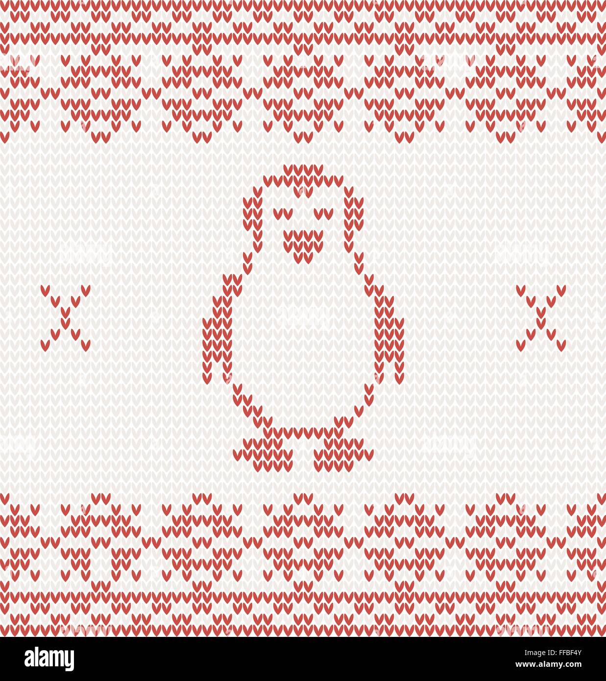 Tricoté rouge pingouin. vector illustration avec ornement de Noël Illustration de Vecteur