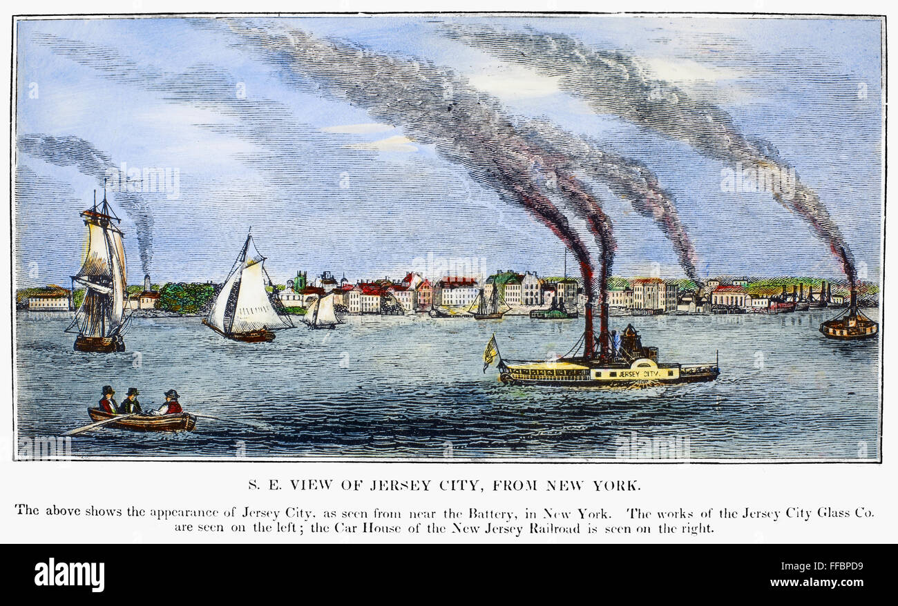JERSEY CITY, 1844. NSoutheast /Avis de Jersey City, New Jersey, de New York. La gravure sur bois, 1844. Banque D'Images