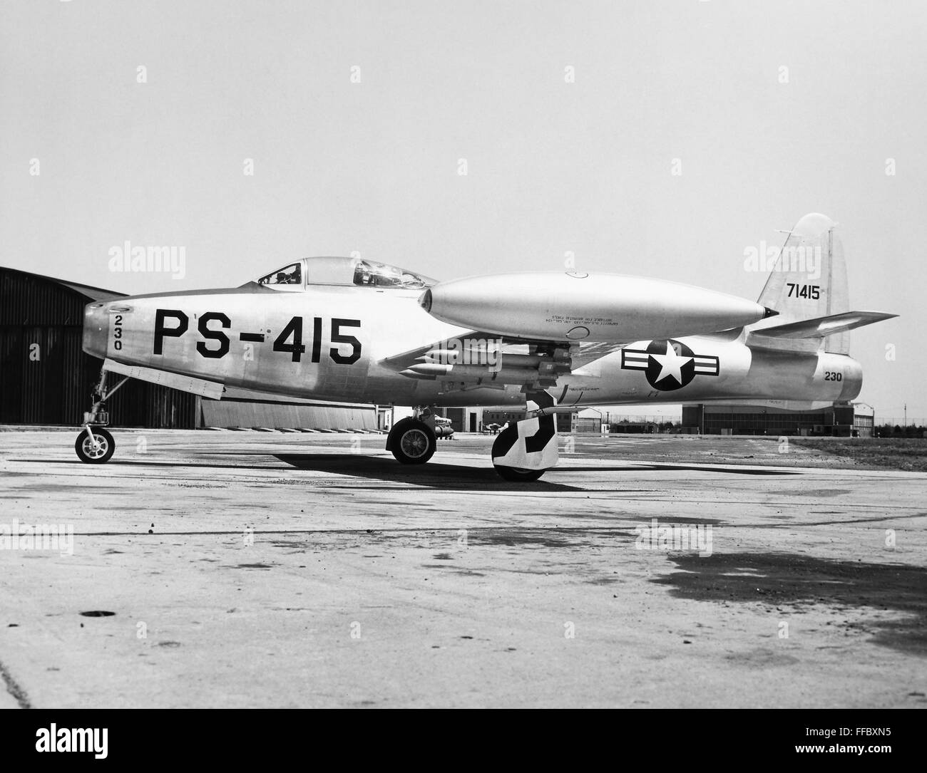 F-84 Thunderjet, 1948. Vue de l'intérieur /F-84 Thunderjet République, un avion de combat américain, 1948. Banque D'Images