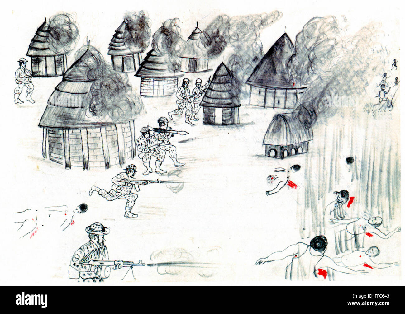 L'Ouganda, childs dessin de la LRA de attac-rebelles d'un village du nord de l'Ouganda. Banque D'Images