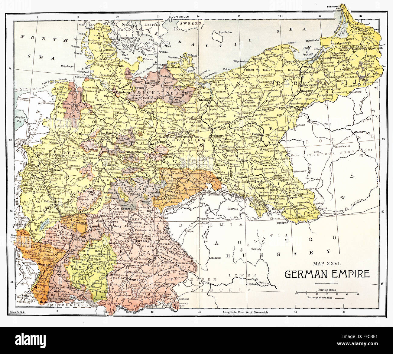 Carte : l'Empire allemand. /NEngraving, 19e siècle. Banque D'Images